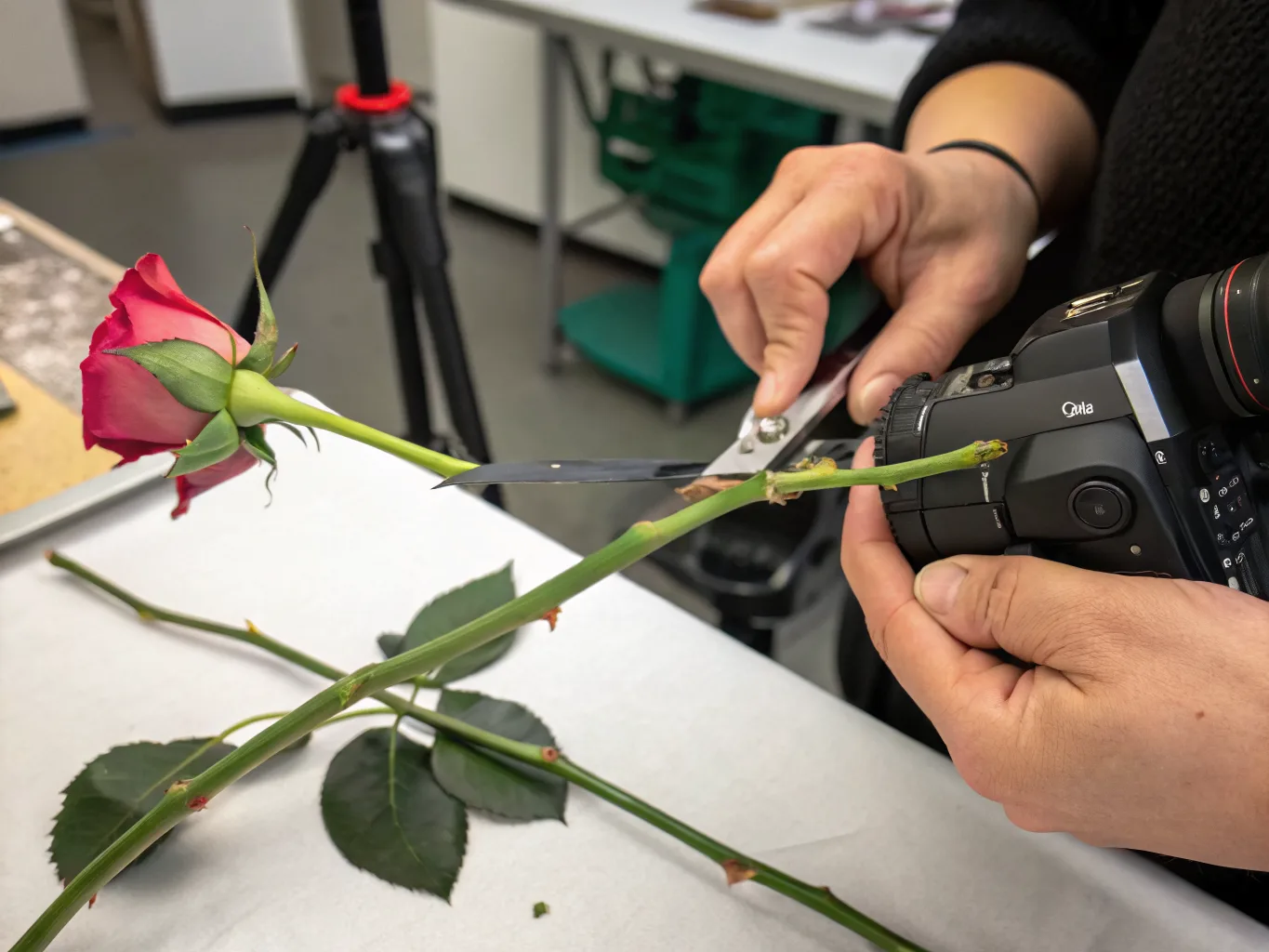 Richtiger 45-Grad-Anschnitt mit scharfem Floristenmesser