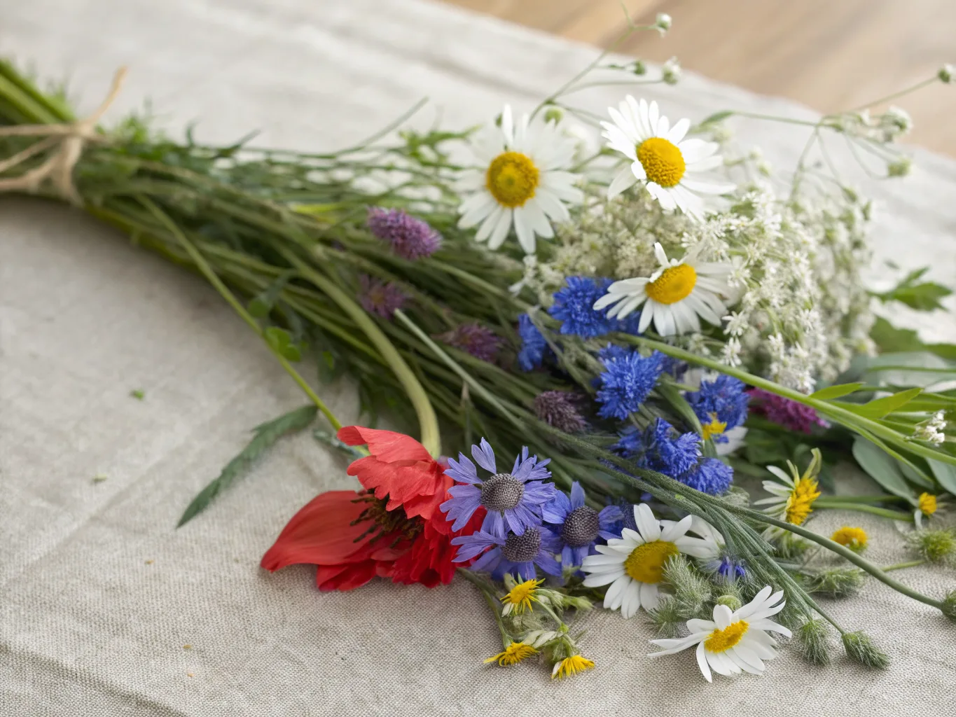 Heimische Wildblumen auf Leinen